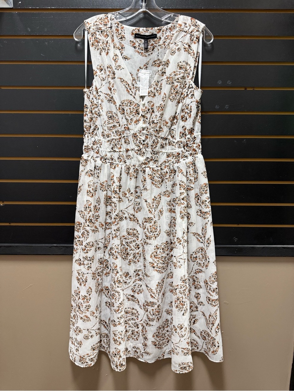 White House Black Market Floral Ruched Waist Midi Dress M NWT